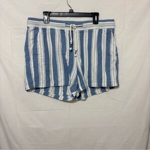Old Navy Women's Blue Striped High-Waisted Linen-Blend Shorts